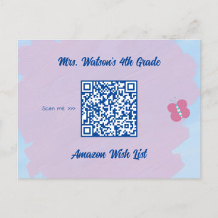Teacher Classroom Wish List QR Code Custom Postcard