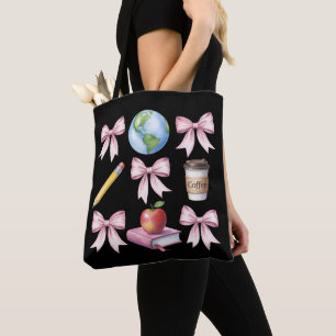 Teacher Coffee Bow Cute Appreciation Gifts Tote Bag