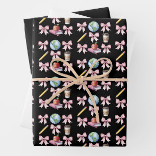 Teacher Coffee Bow Cute Appreciation Gifts Wrapping Paper Sheet