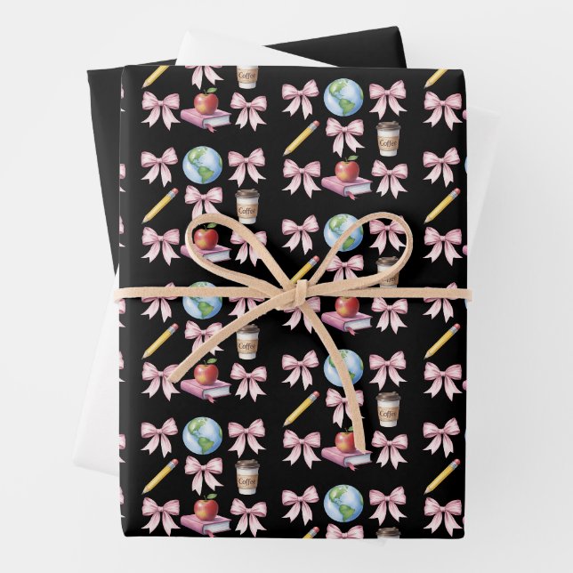Teacher Coffee Bow Cute Appreciation Gifts  Wrapping Paper Sheet (In situ)