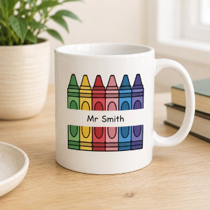 Teacher Colourful Crayon Box Split Name Classroom Coffee Mug