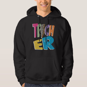 Teacher Colourful Distressed Leopard Lightning Bol Hoodie