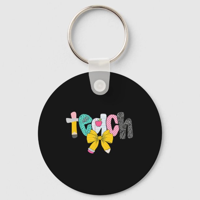 Teacher Coquette Bow Ck To School First Day Of Sch Keychain (Front)
