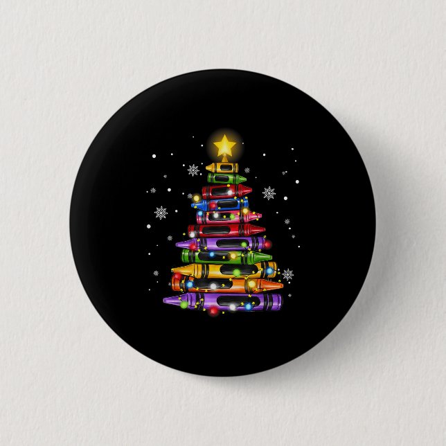 Teacher Crayon Christmas Tree Lights Student Schoo 2 Inch Round Button (Front)