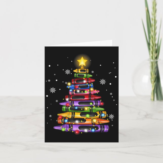 Teacher Crayon Christmas Tree Lights Student Schoo Card (Front)