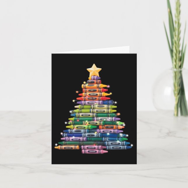 Teacher Crayon Christmas Tree Lights Student Schoo Card (Front)