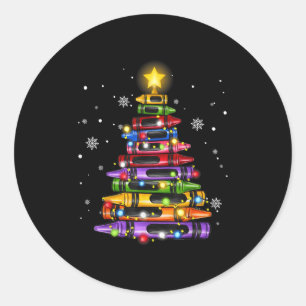 Teacher Crayon Christmas Tree Lights Student Schoo Classic Round Sticker