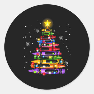 Teacher Crayon Christmas Tree Lights Student Schoo Classic Round Sticker