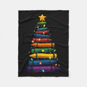 Teacher Crayon Christmas Tree Lights Student Schoo Fleece Blanket