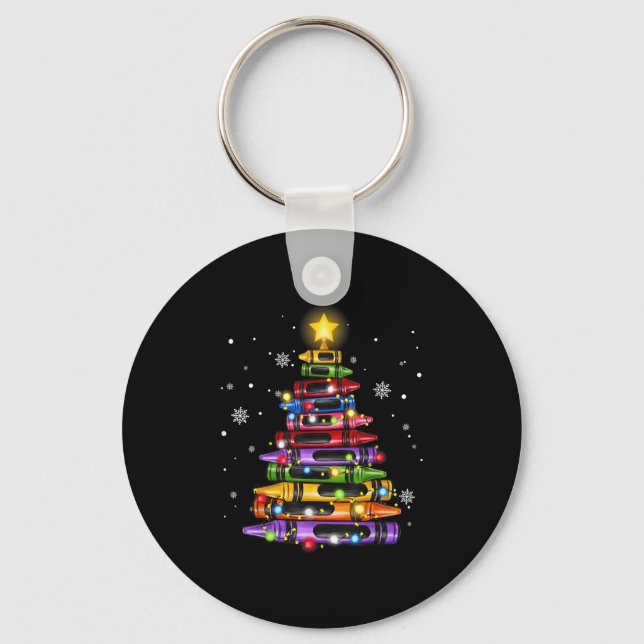 Teacher Crayon Christmas Tree Lights Student Schoo Keychain (Front)