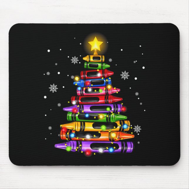 Teacher Crayon Christmas Tree Lights Student Schoo Mouse Pad (Front)