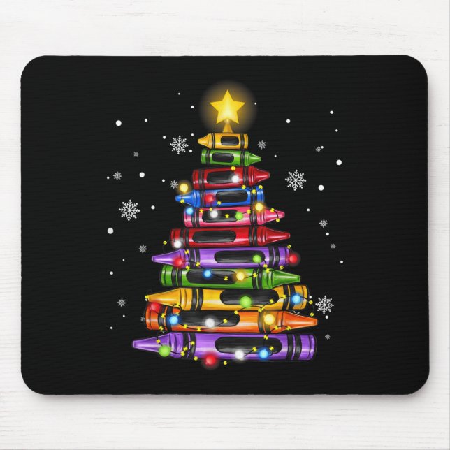 Teacher Crayon Christmas Tree Lights Student Schoo Mouse Pad (Front)