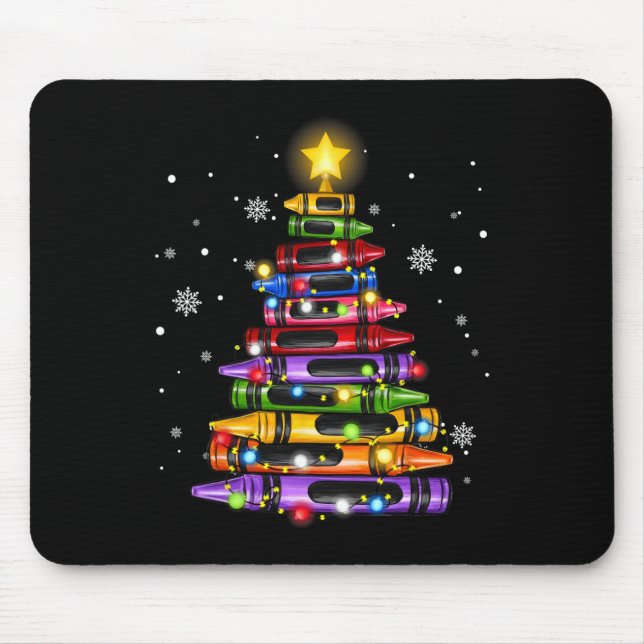 Teacher Crayon Christmas Tree Lights Student Schoo Mouse Pad (Front)