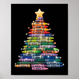 Teacher Crayon Christmas Tree Lights Student Schoo Poster