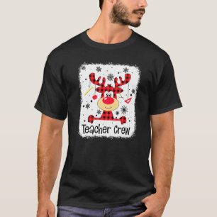Teacher Crew Cute Red Plaid Reindeer Snow Christm T-Shirt