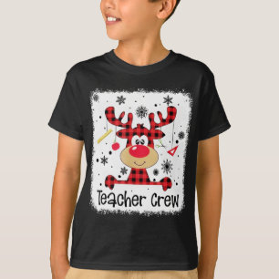 Teacher Crew Cute Red Plaid Reindeer Snow Lover Ch T-Shirt