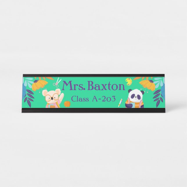 Teacher Cute Animals Jungle Classroom Kids Desk Name Plate (Front)