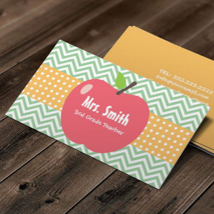 Teacher Cute Apple Chevron Stripes Business Card