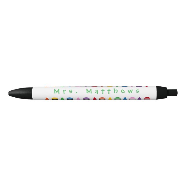 Teacher Cute Colour Crayon Monogram Green Pen (Front)