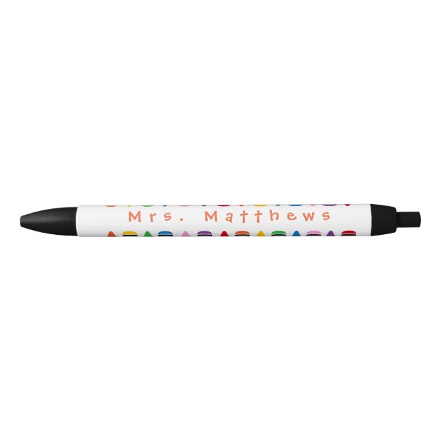 Teacher Cute Colour Crayon Monogram Orange Pen (Front)