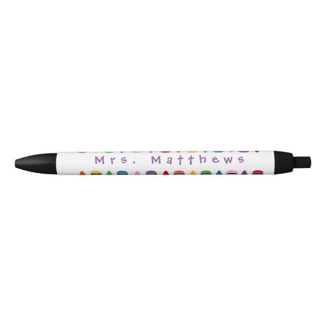 Teacher Cute Colour Crayon Monogram Purple Pen (Front)