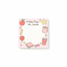 Teacher Cute Pink Personalize Post-It Sticky Notes