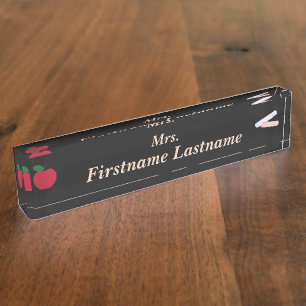 Teacher Desk Nameplate – Custom Black – Red Apple