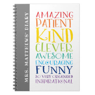TEACHER DIARY colourful rainbow bold word stack Notebook