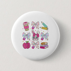 Teacher Easter Coquette Bow Bunny Happy Easter Wom 2 Inch Round Button