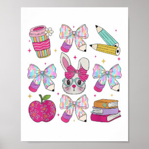 Teacher Easter Coquette Bow Bunny Happy Easter Wom Poster