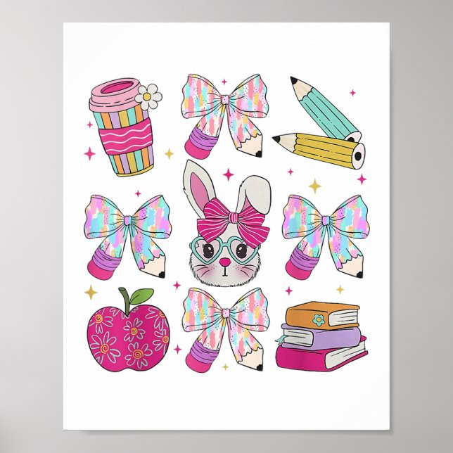 Teacher Easter Coquette Bow Bunny Happy Easter Wom Poster (Front)