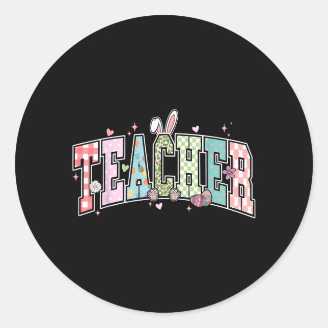 Teacher Easter Day Funny Teacher Rabbit Classic Round Sticker (Front)