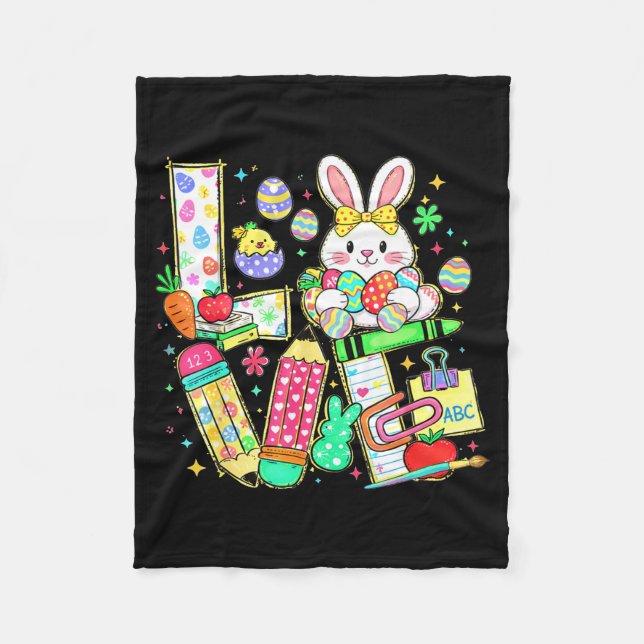 Teacher easter day love bunny ears spring school fleece blanket (Front)