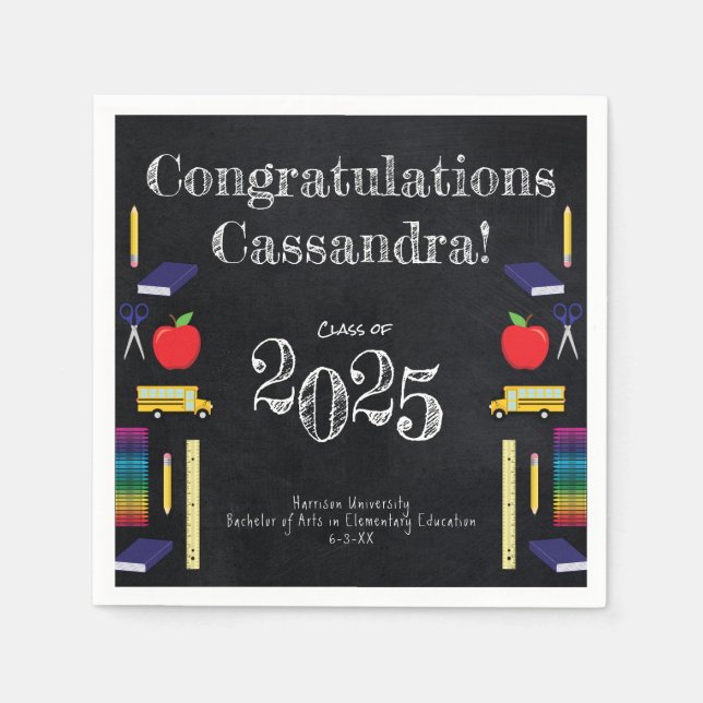 Teacher Education Chalkboard Graduation Napkin (Front)
