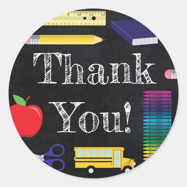 Teacher Education Chalkboard Graduation Thank You Classic Round Sticker (Front)