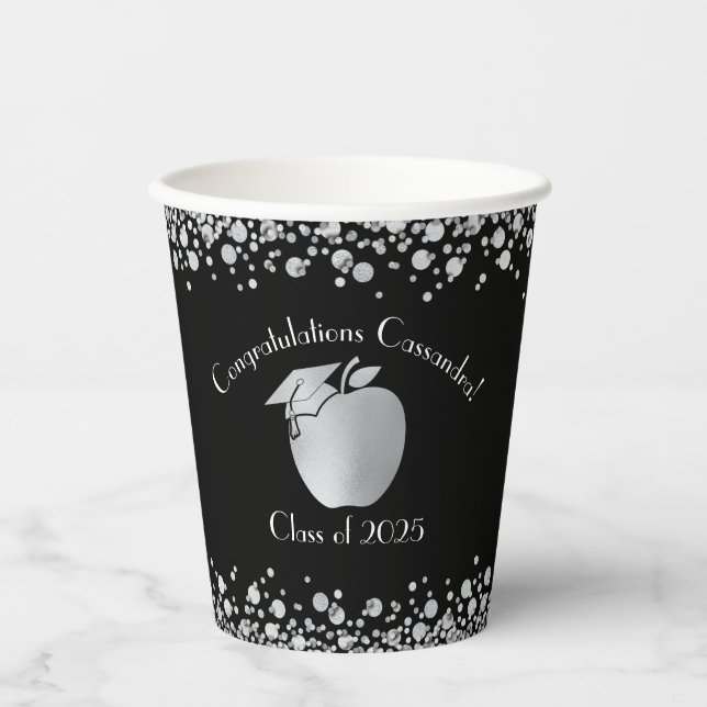 Teacher Education Graduation Black Silver Paper Cups (Front)