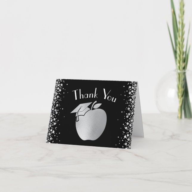 Teacher Education Graduation Black Silver Thank You Card (Front)