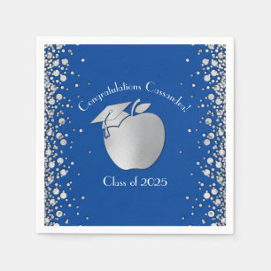 Teacher Education Graduation Blue Silver Napkin