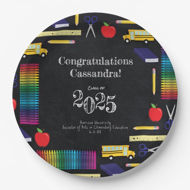Teacher Education Graduation Chalkboard Paper Plate (Front)
