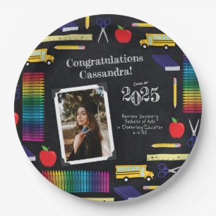 Teacher Education Graduation Chalkboard Portrait Paper Plate