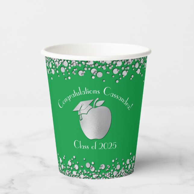 Teacher Education Graduation Green Silver Paper Cups (Front)