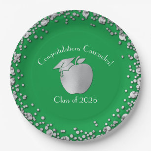Teacher Education Graduation Green Silver Paper Plate