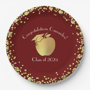 Teacher Education Graduation Maroon Gold Paper Plate