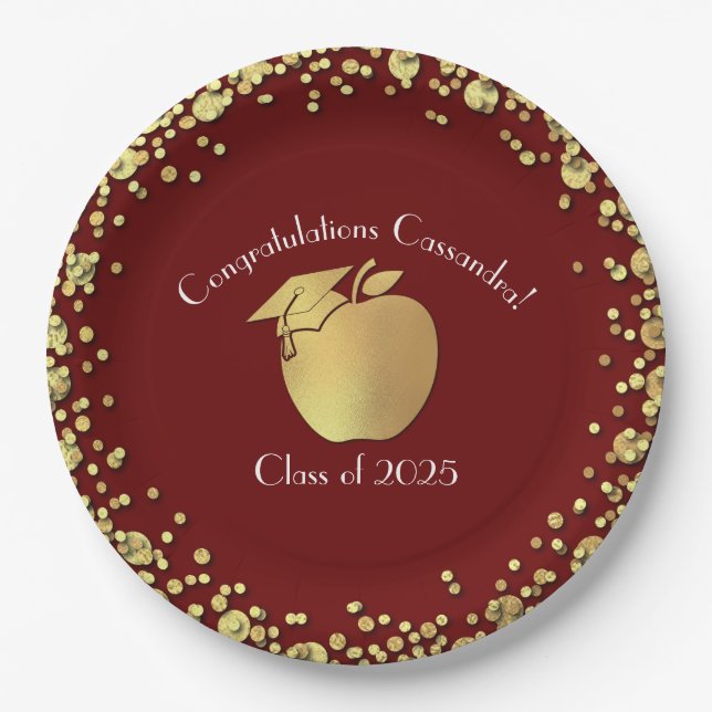 Teacher Education Graduation Maroon Gold Paper Plate (Front)
