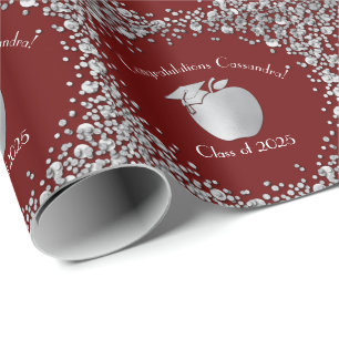 Teacher Education Graduation Maroon Silver  Wrapping Paper
