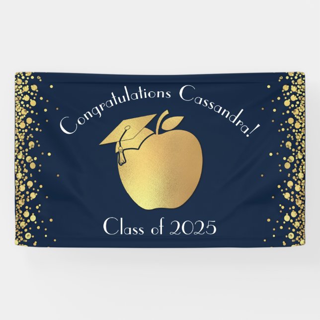 Teacher Education Graduation Navy Blue Gold Banner (Horizontal)