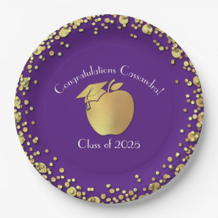Teacher Education Graduation Purple Gold Paper Plate