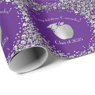 Teacher Education Graduation Purple Silver Wrapping Paper