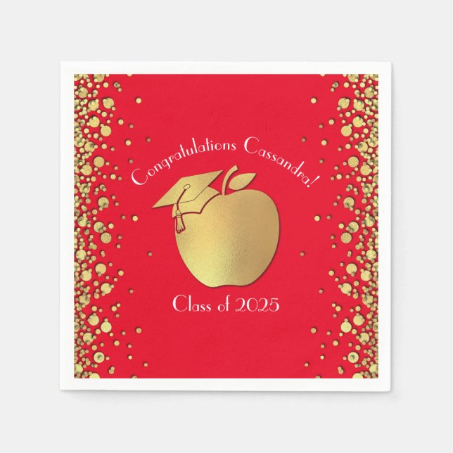 Teacher Education Graduation Red Gold Napkin (Front)