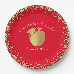 Teacher Education Graduation Red Gold Paper Plate